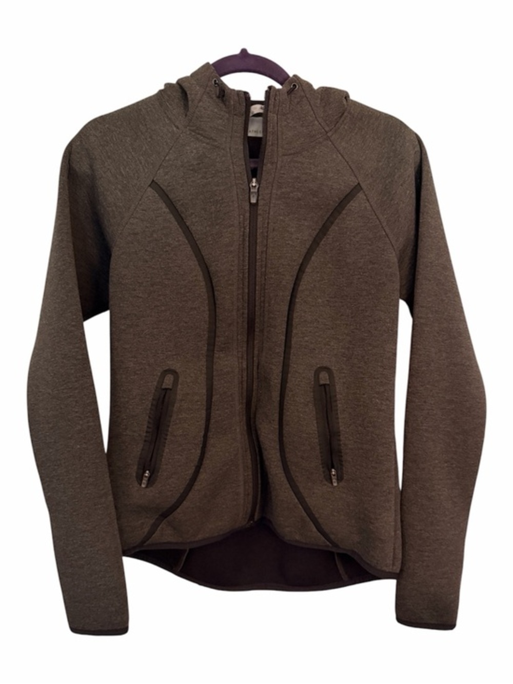 ATHLETA S Black Gray Fuse Scuba Hoodie Jacket